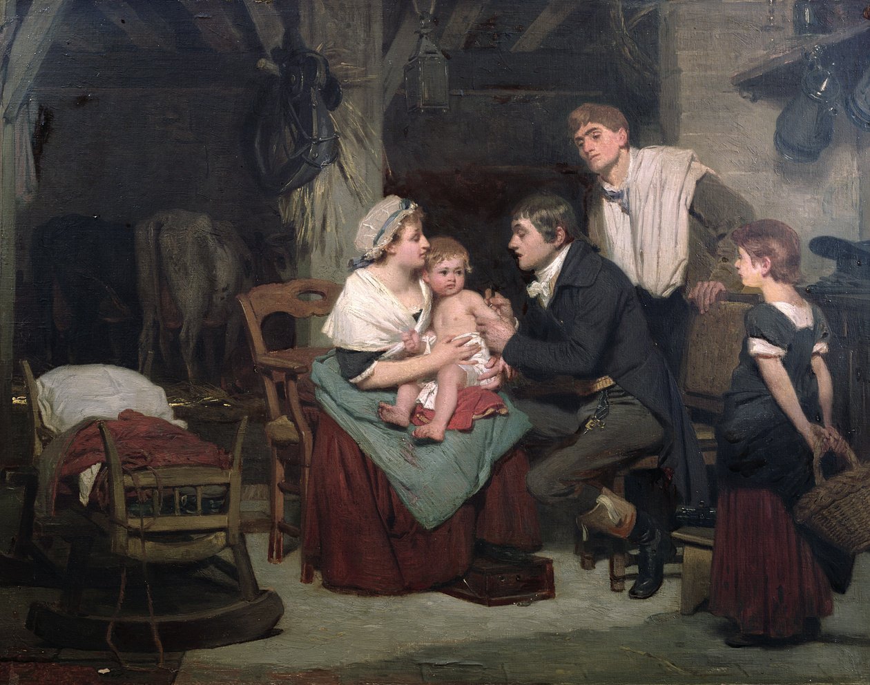 Vacinação contra a varíola, c.1800 de French School