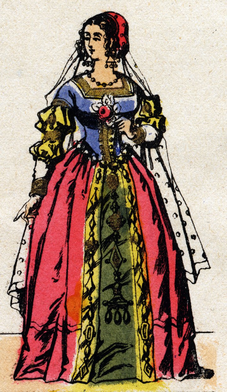 Dinastia Valois: Retrato de Eleonore de Habsburg ou Áustria (1498-1558) Rainha de França, esposa de François I (1494-1547). Imagem epinal do final do século XIX. Coleção particular. de French School