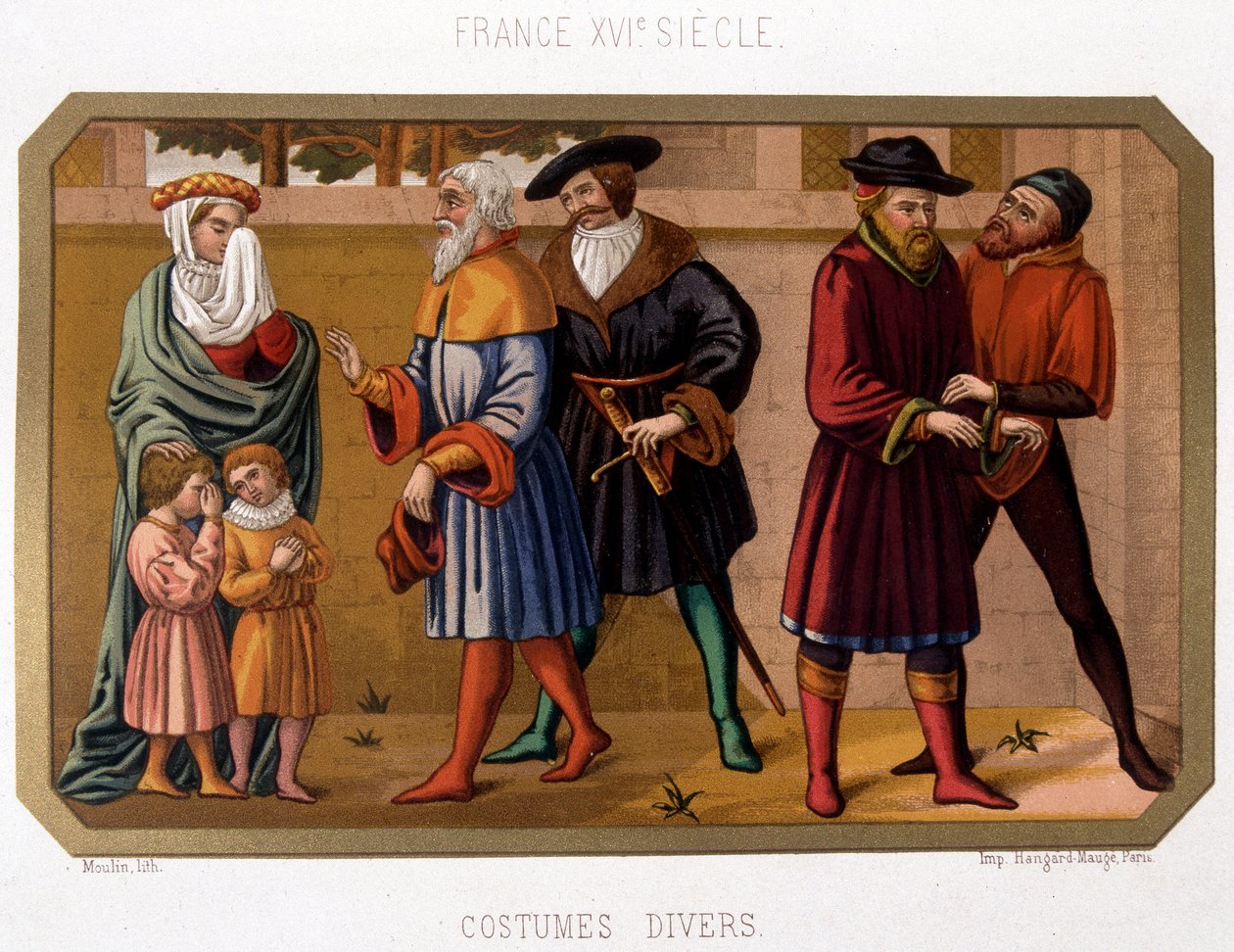 Diversos trajes da burguesia no século XVI - cromo. Século XIX com base em documento da época de French School