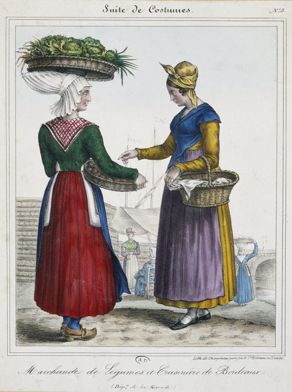 Comerciante de legumes e cozinheiro de Bordeaux - litografia de French School