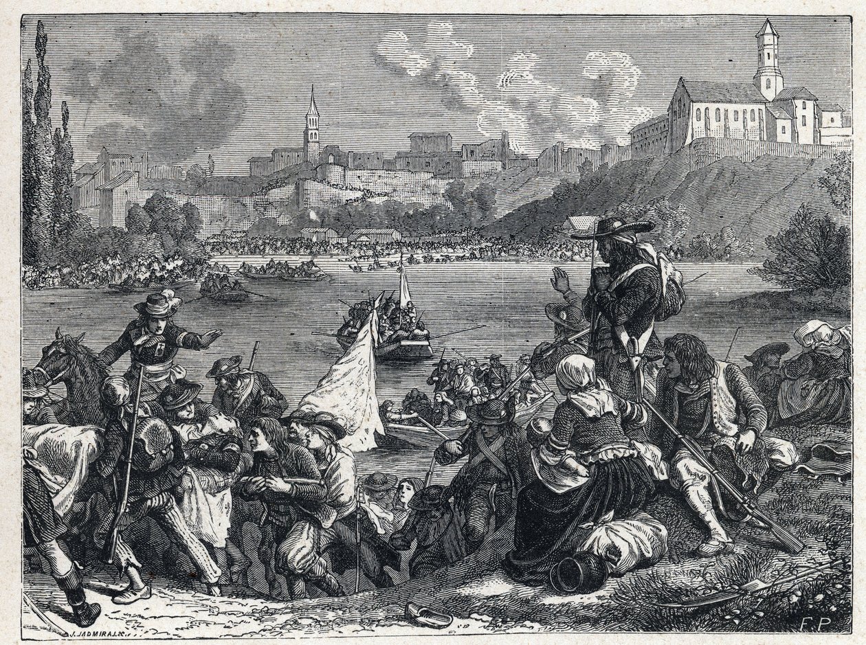Guerra de Vendee (1793-1796): os vendeanos, derrotados na Batalha de Cholet, voltaram ao Loire em 18 de outubro de French School