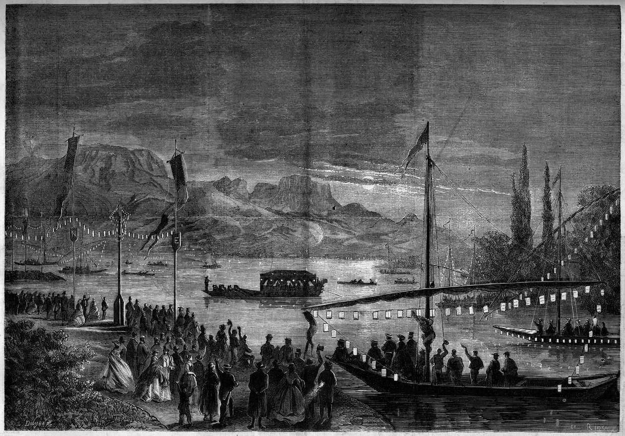 Festa Veniciana no Lago Annecy, por ocasião da visita de Napoleão III e da Impression Eugenie de Montijo. Annecy, Haute Savoie (74) de French School