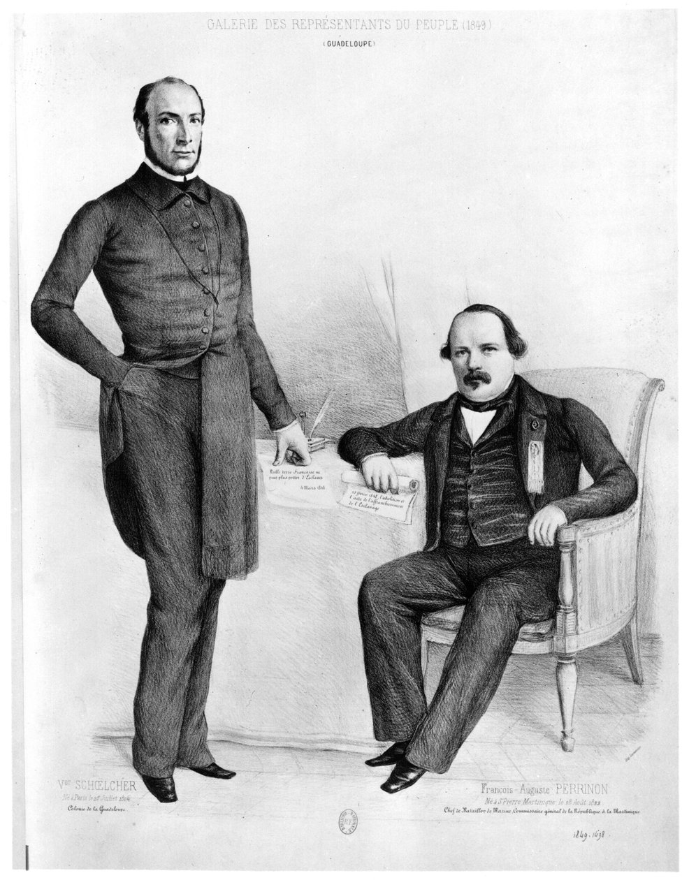 Victor Schoelcher (n.1804) e Francois-Auguste Perrinon (n.1822) deputados de Guadalupe e Martinica, 1849 de French School
