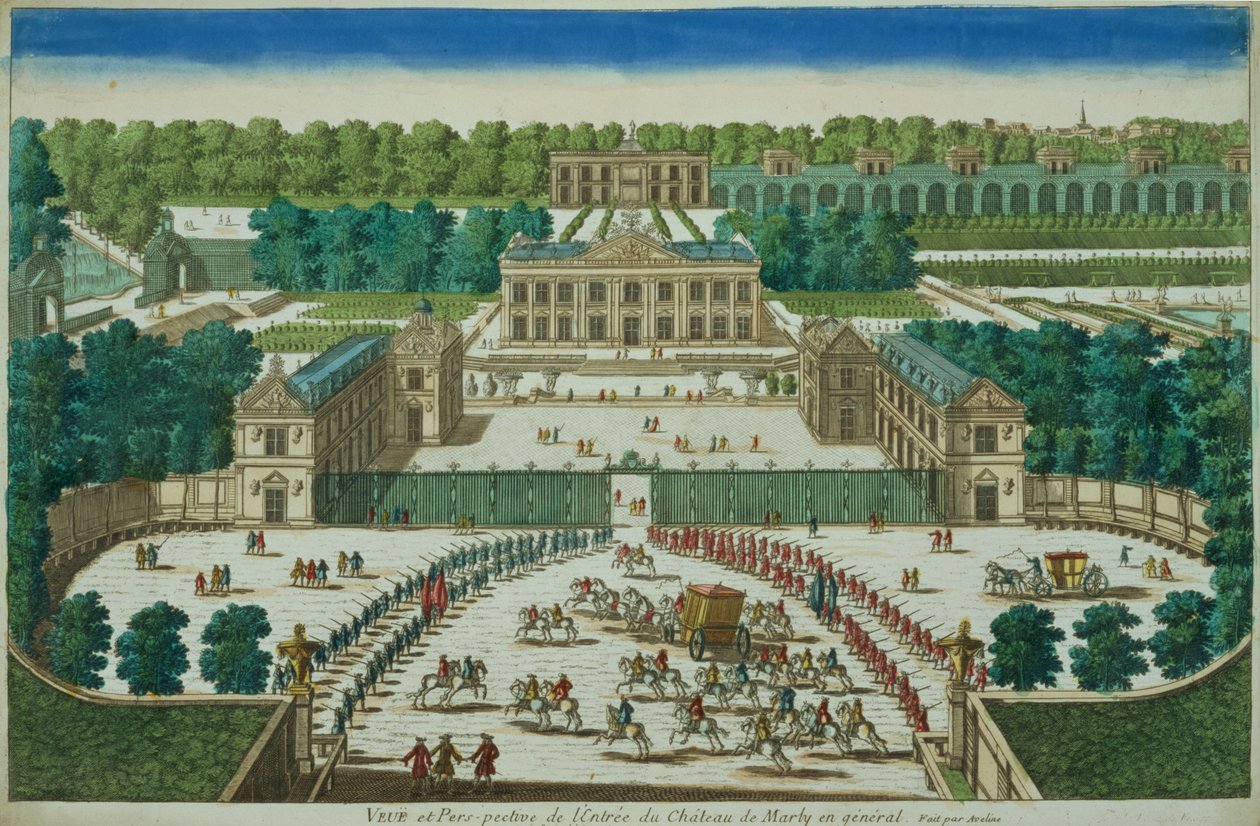 Vista e Perspectiva da Entrada do Castelo de Marly, gravada por Antoine Aveline (1691-1743) de French School
