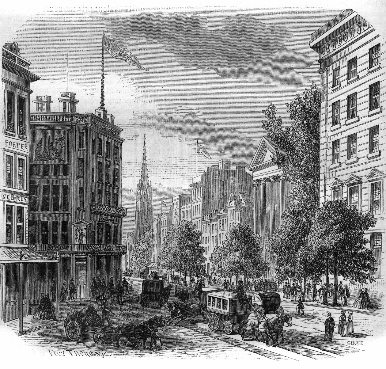 Vista da Boadway em Nova Iorque. Gravura de 1862-1863. de French School