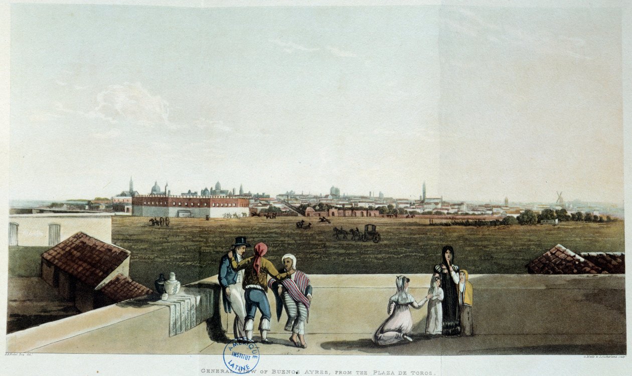 Vista de Buenos Aires na Argentina. Litografia do vidal (1820) do século XIX. Paris, Biblioteca Latino-Americana de French School