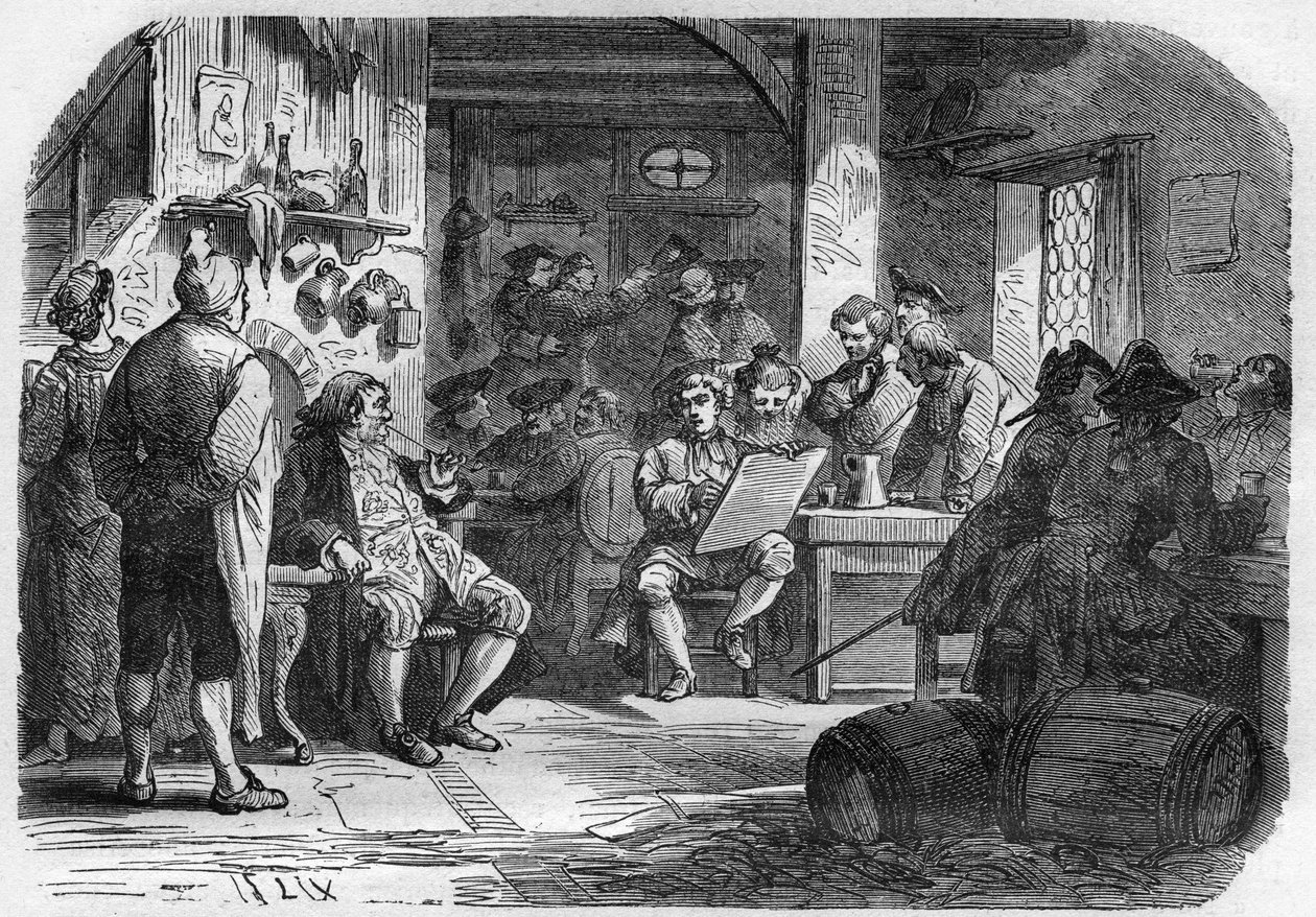 Vista do Cabaret des Porcherons em Paris. Gravação em "A história da prostituição e do deboche entre todos os povos do mundo desde a antiguidade até os dias de hoje" pelo Dr. Th. -F. Debray. 1879. de French School