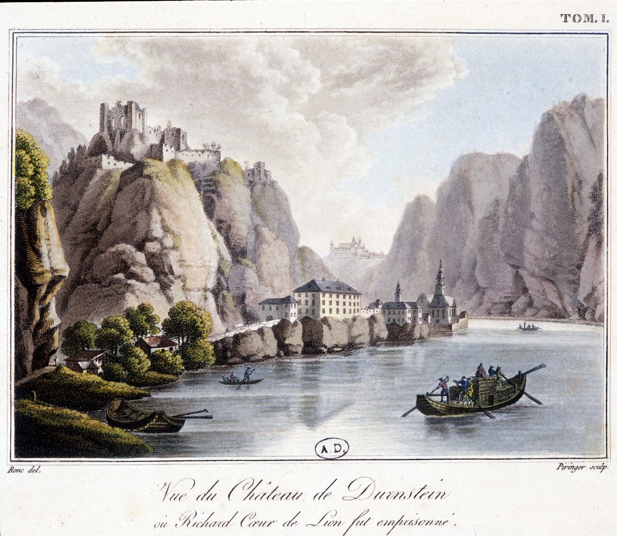 Vista do Castelo de Durnstein (onde foi aprisionado Ricardo Coração de Leão) - em "Viagem Pitoresca na Áustria" do Conde Alexandre de Laborde, Paris, Didot o Velho de French School
