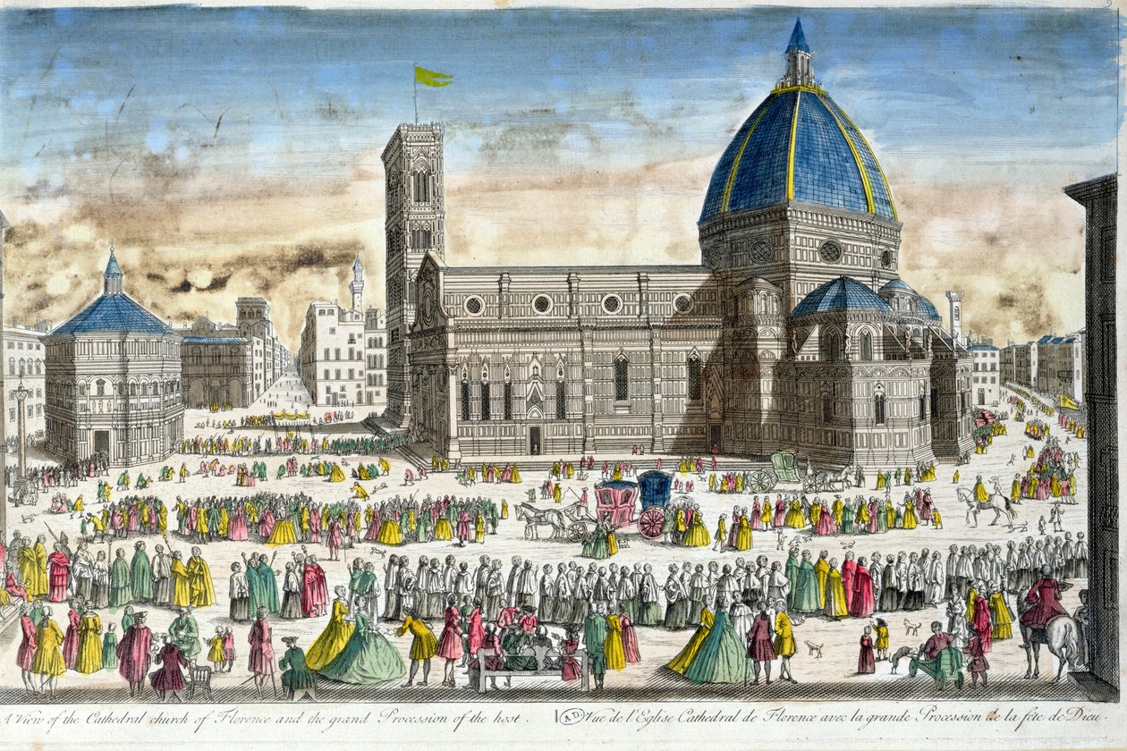 Vista da Catedral de Florença e a Grande Procissão do Anfitrião de French School