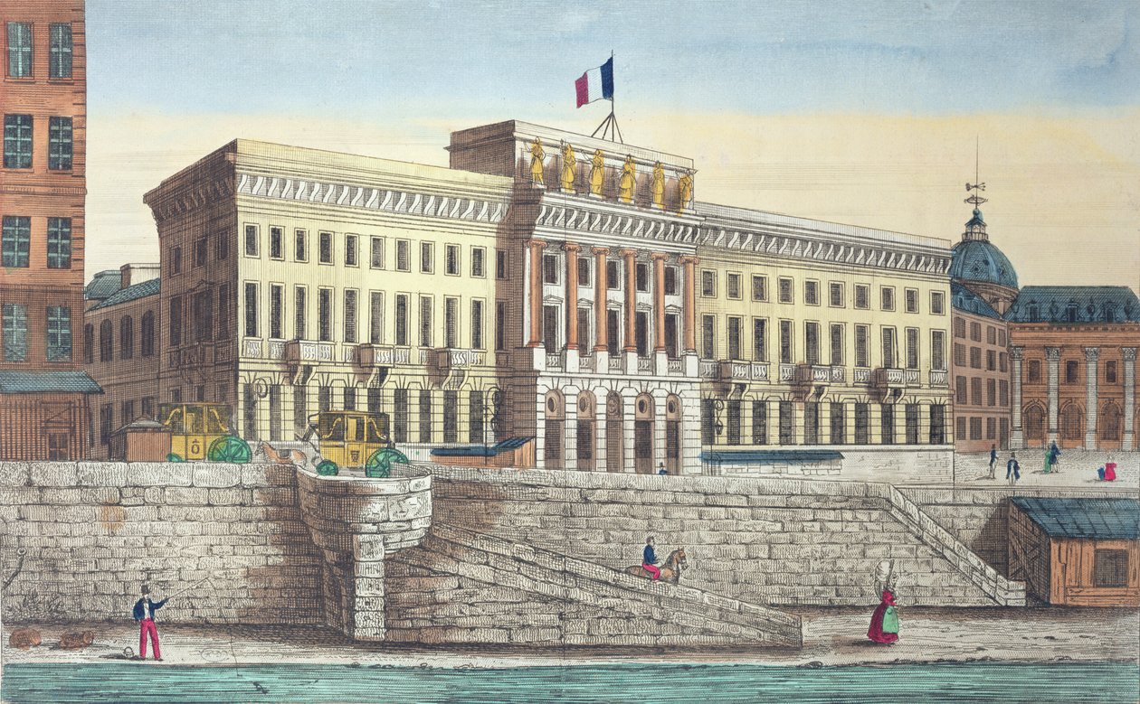 Vista do Hotel Mint de Pont Neuf, Paris (gravura a cores) de French School