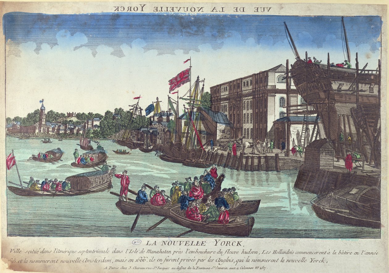 Vista de Nova York, gravada por Balthazar Frederic Leizelt de French School