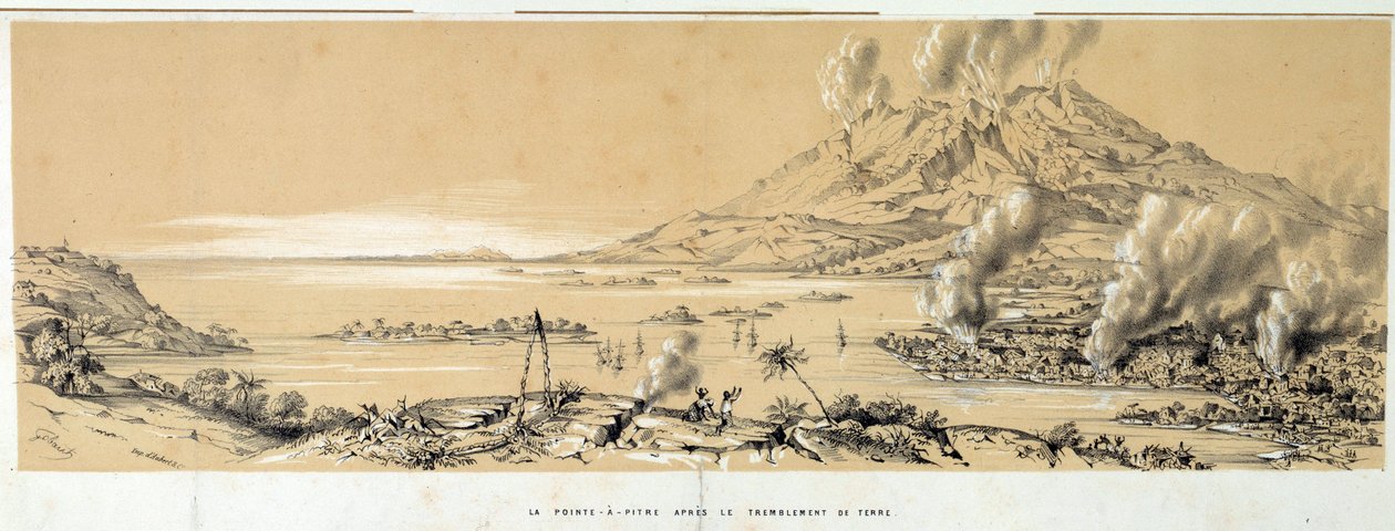 Vista de Pointe a Pitre (Pointe-a-Pitre) após o terremoto de 8 de fevereiro de French School