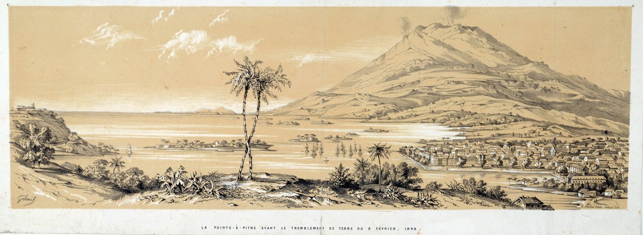 Vista de Pointe a Pitre (Pointe-a-Pitre) antes do terremoto. Gravura a partir de 1843. Chartres, Museu de Belas Artes de French School