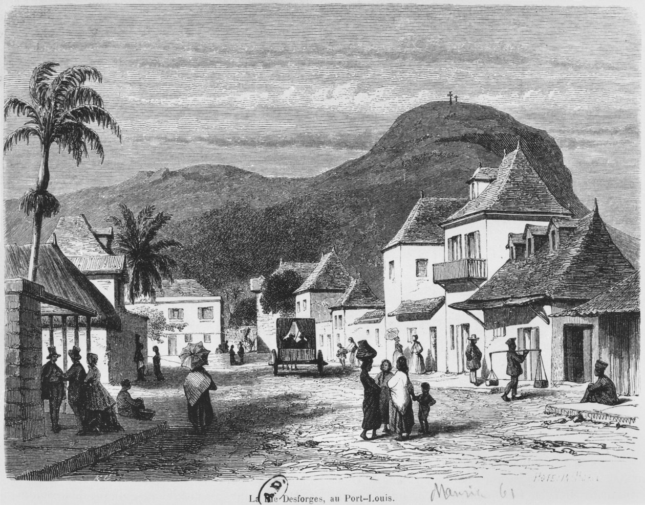 Vista, de, port louis, rue, Desforges, mauritius, 1861 de French School