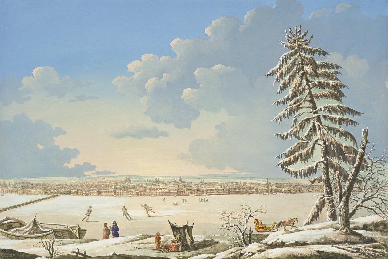 Vista de São Petersburgo, publicada em Paris c.1850 (mão colorida lito) de French School