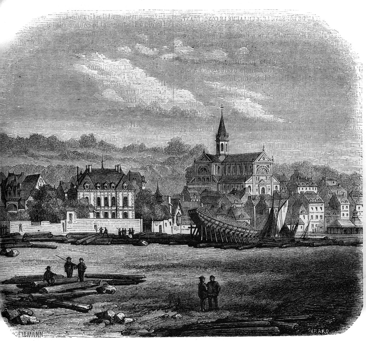 Vista de Trouville sur Mer (Trouville-sur-Mer) com a nova igreja. Calvados (14). de French School