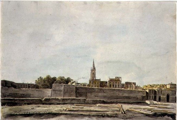 Vista de uma paisagem urbana no sul da França, c.1800 (aguarela sobre papel) de French School