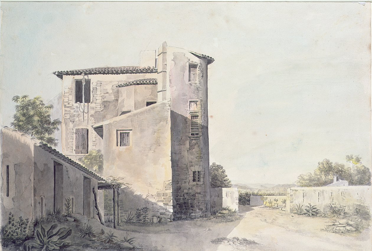 Vista de uma aldeia no sul da França, c.1800 (wc no papel) de French School