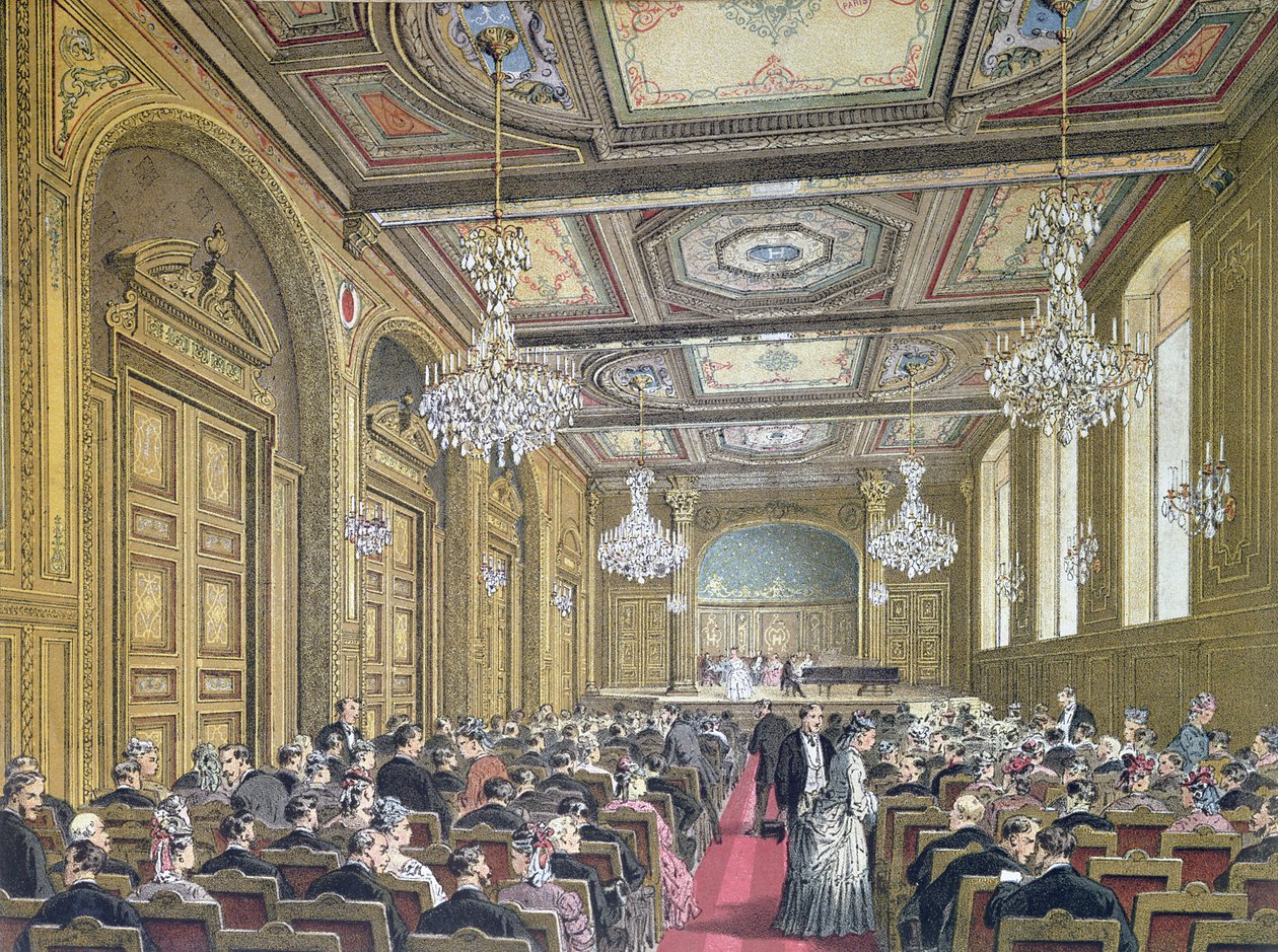 Vista de um concerto no Salle Herz na Rue de la Victoire, Paris, c.1870-80 de French School