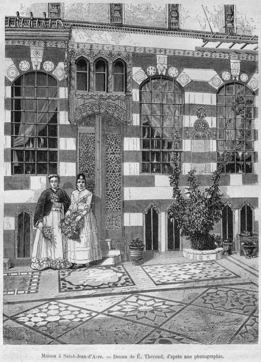 Vista de uma casa em St. Jean dAcre, da Síria hoje. Viajar para a Fenícia, o Líbano e a Judéia. 1875-1880 de Louis Charles Emile Lortet, 1884 (gravura do bw) de French School