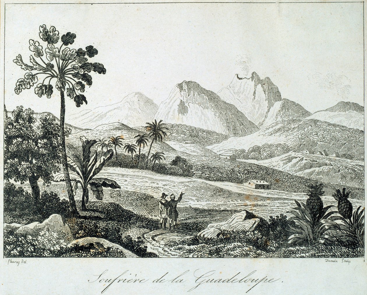 Vista de um soufriere em Guadalupe. Gravura do século XIX. Chartres, Musee des Beaux Arts de French School