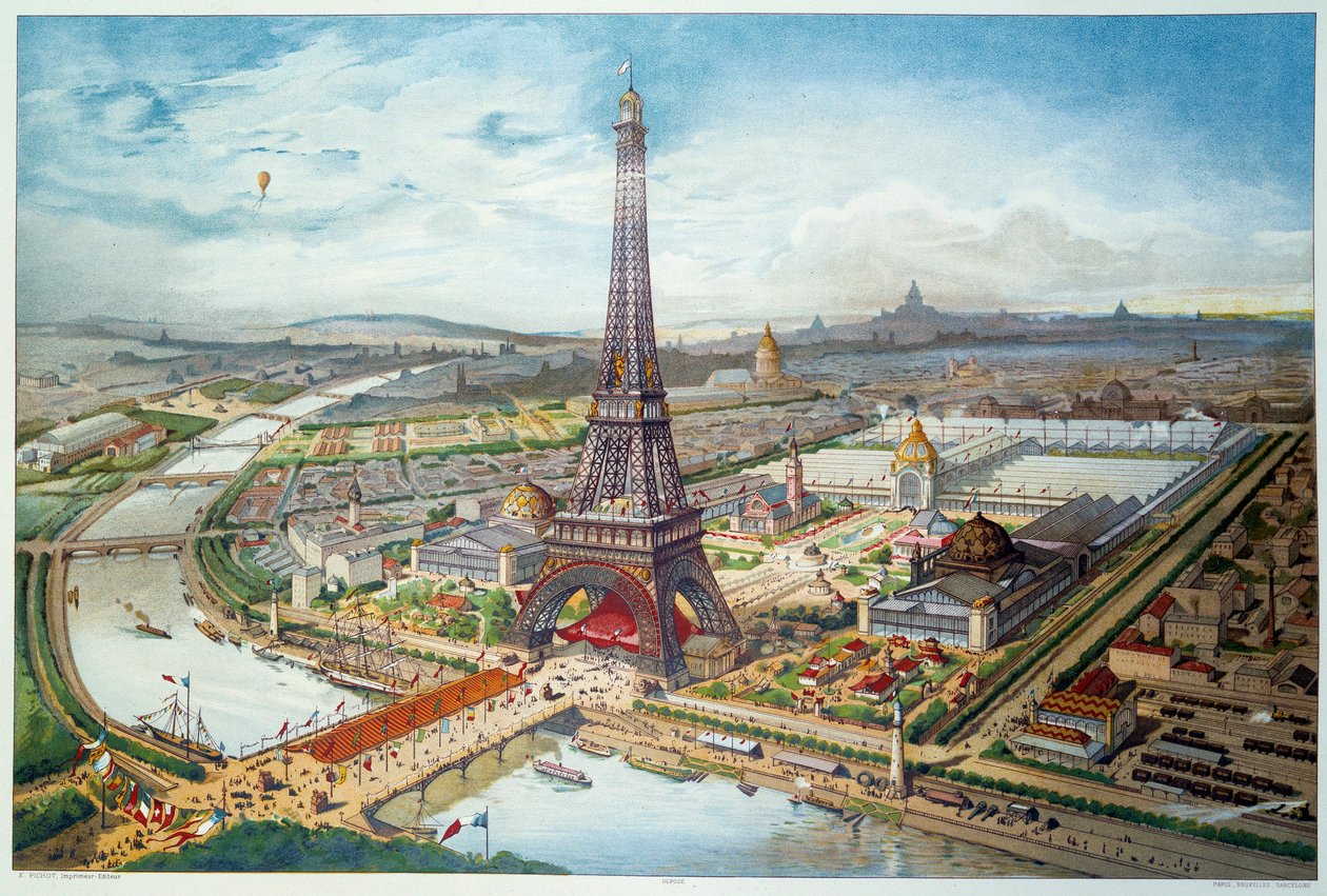 Vista da Exposição Universal de 1889 em Paris. Gravura de 1889. Paris, Artes Decorativas de French School