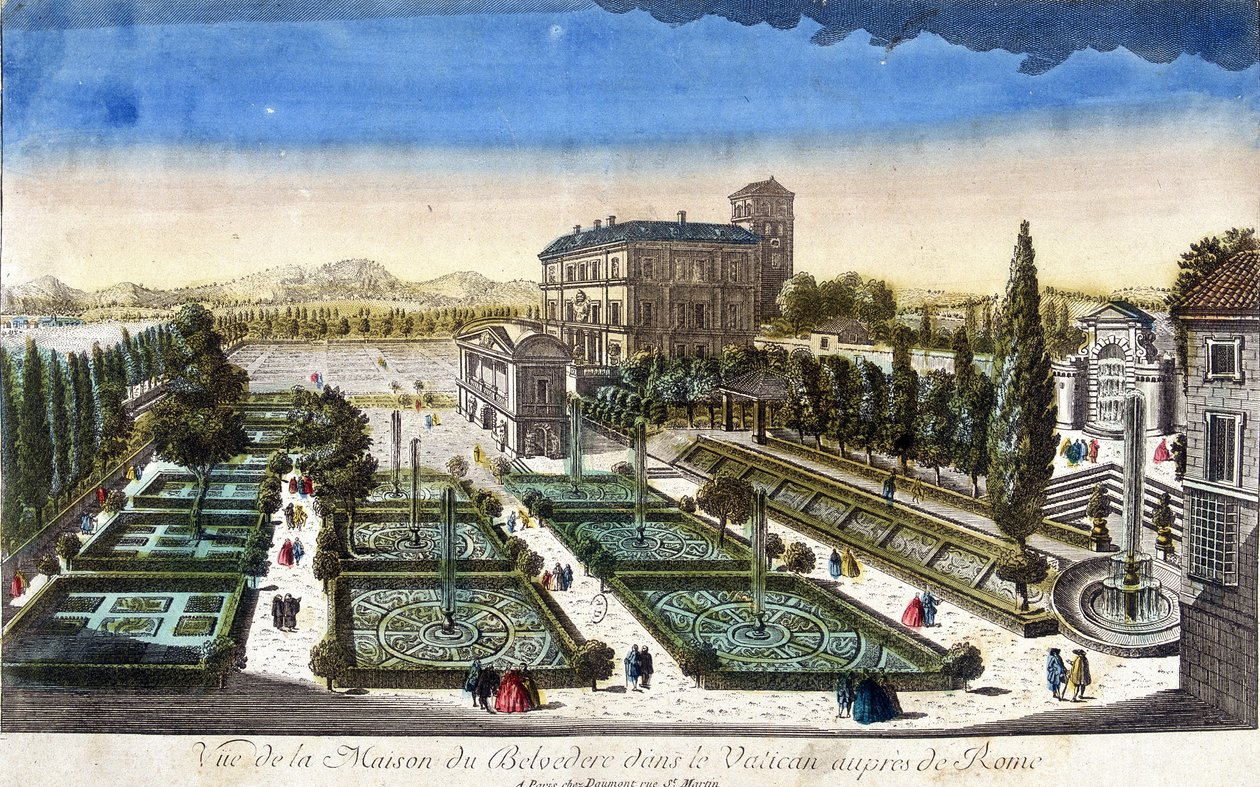 Vista da Casa Belvedere no Vaticano, Roma. de French School