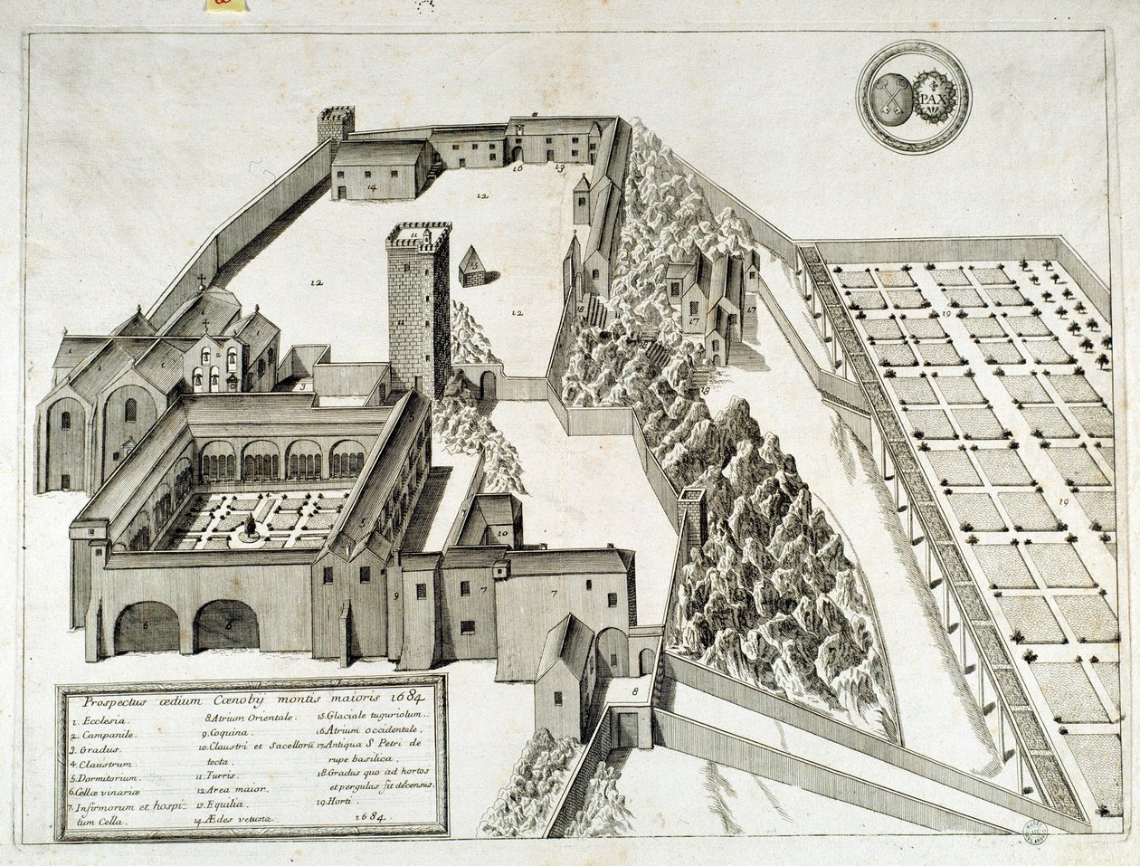 Vista da Abadia Beneditina de Saint Pierre de Montmajour (ou Mont Majour), fundada em 948, Arles, França (gravura) de French School