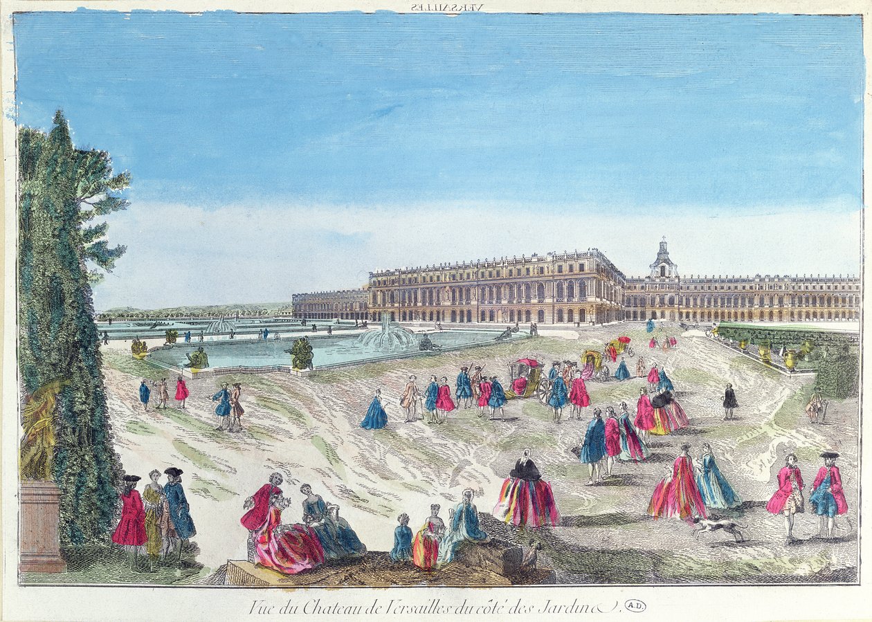 Vista do Chateau de Versailles do jardim de French School