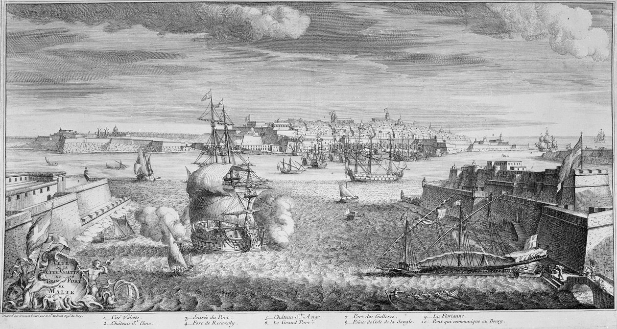 Vista da Cidade de Valetta, Porto de Malta, c.1736 (gravura) de French School