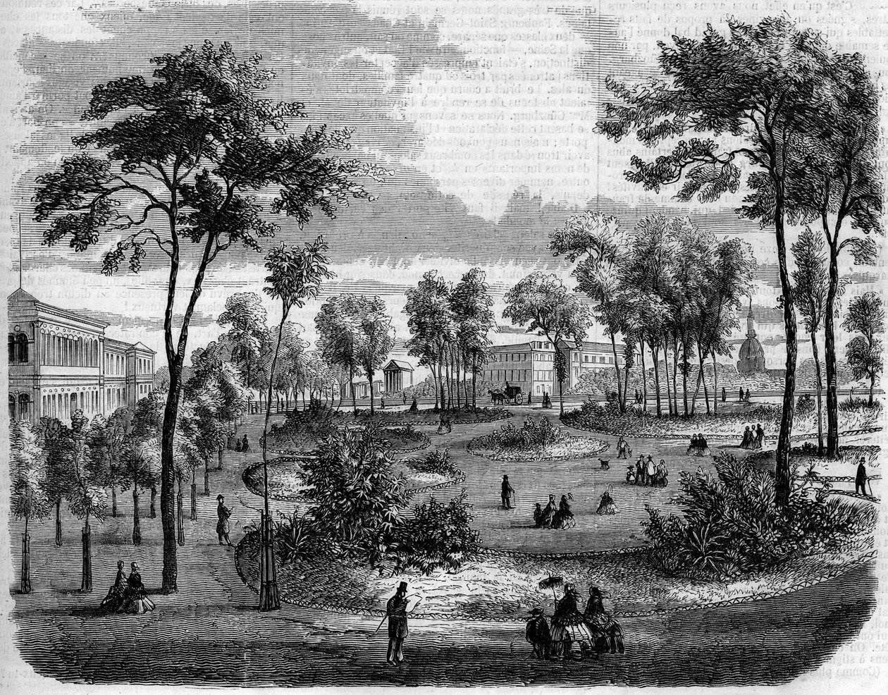Vista dos jardins ingleses dos Champs Elysees (Champs-Elysees) em Paris de French School