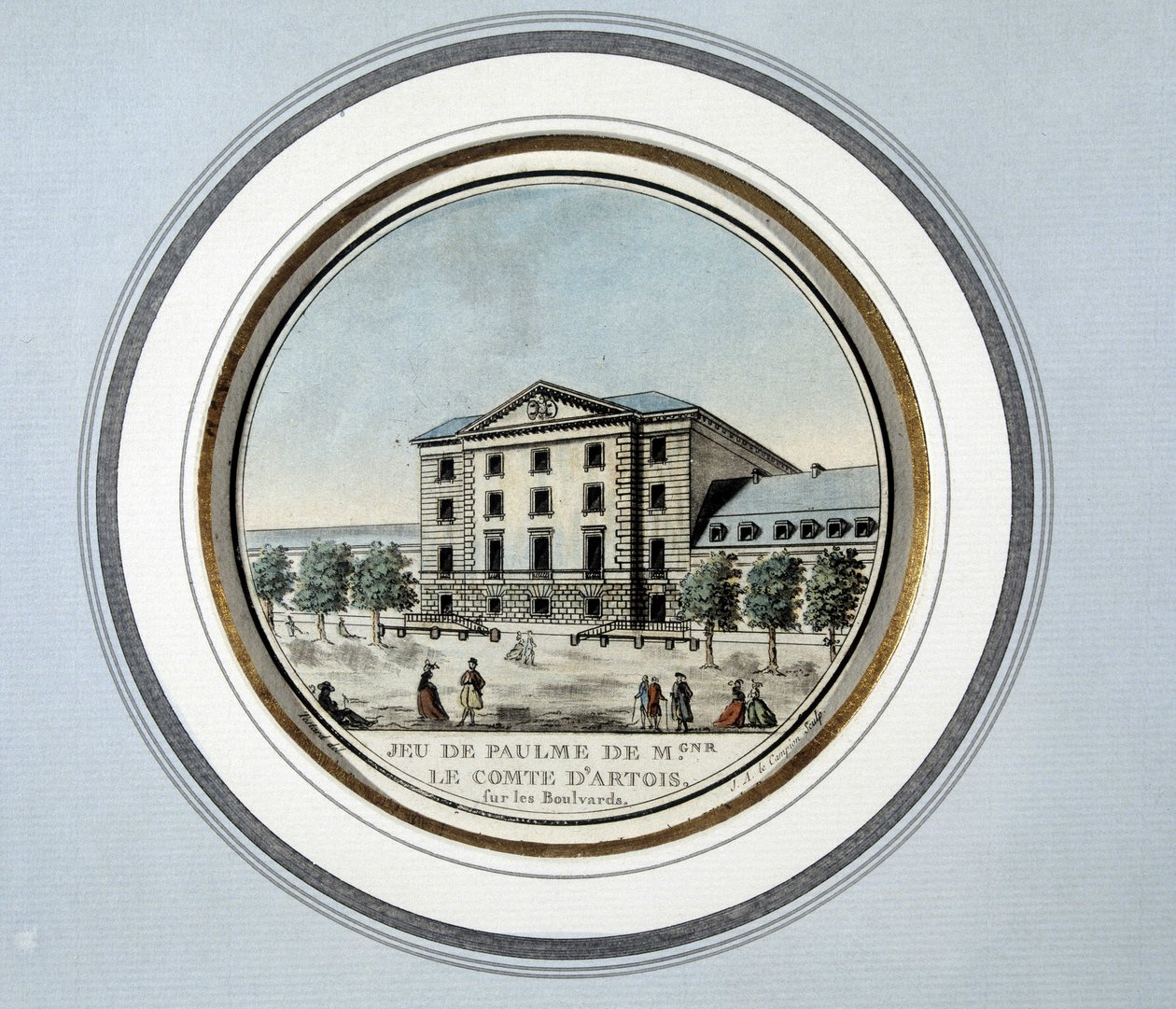 Vista do Jeu de Paume de Monsenhor o Conde de Artois - litografia de French School