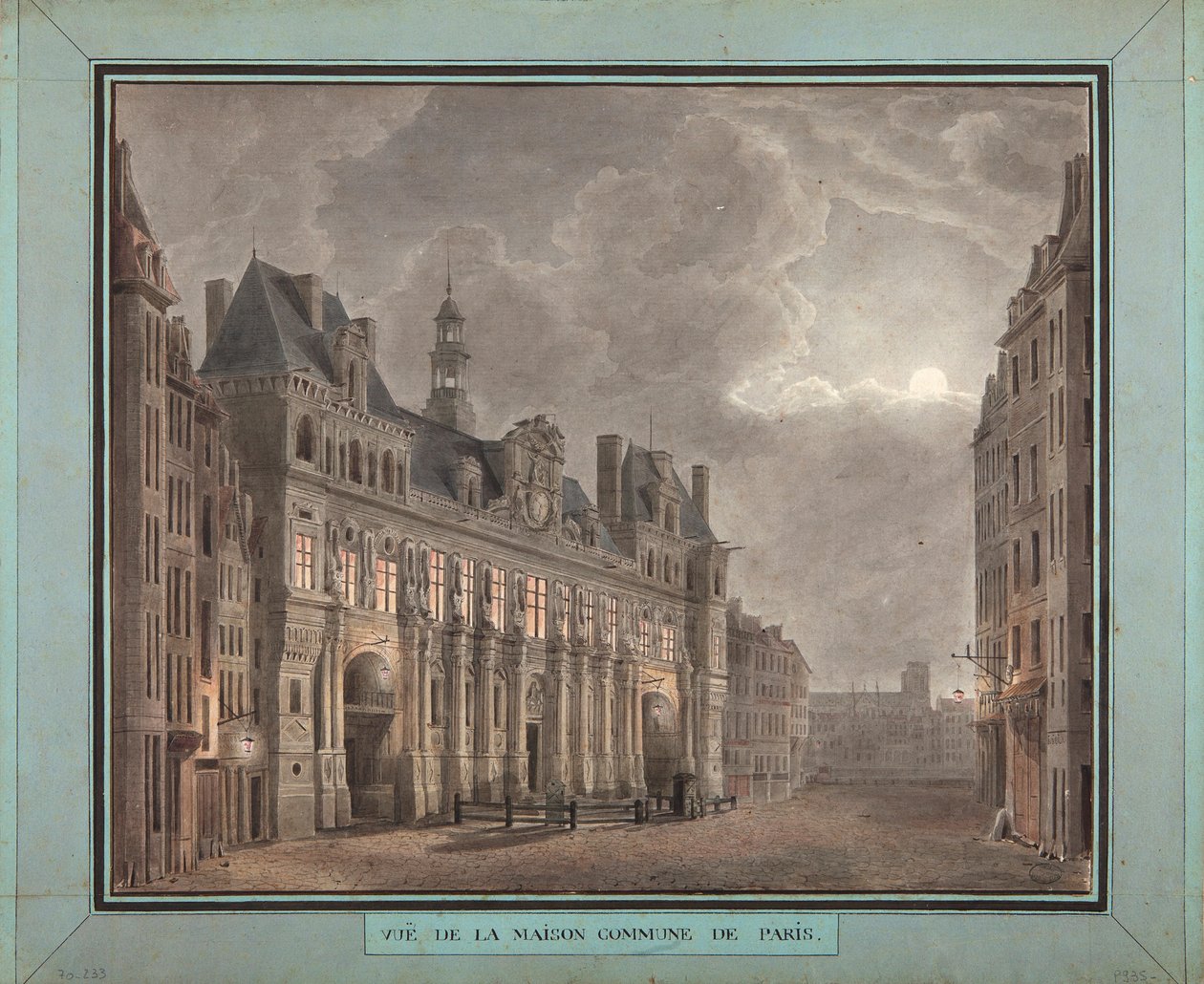 Vista da Maison Commune de Paris, entre 1790-95 (wc no papel) de French School