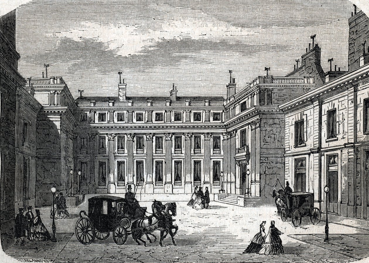 Vista do Ministério da Educação Pública, Hotel de Rochechouart rue de Grenelle, em Paris - (gravura) 1864 de French School