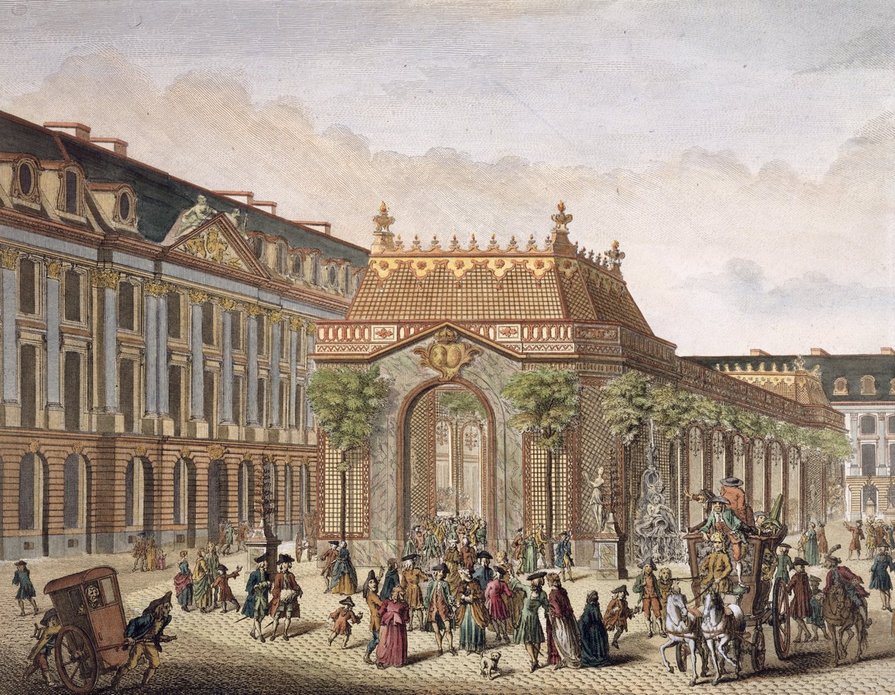 Vista da Place de Louis le Grand, com um dos quartos construídos para a ocasião do casamento de Monseigneur le Dauphin (detalhe de 101866) (gravura a cores) de French School