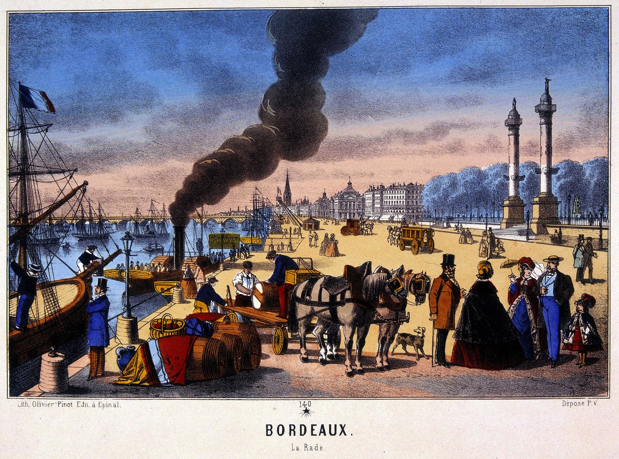 Vista do Porto de Bordeaux, imagem de Epinal, n.d. século XIX de French School