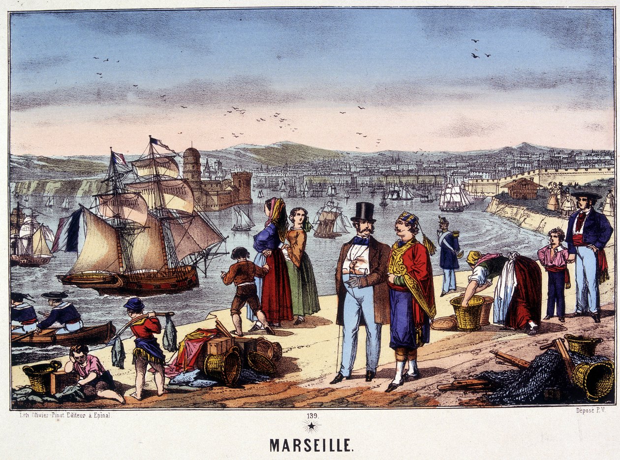 Vista do Porto de Marselha, imagem do Epinal, n.d. século XIX de French School