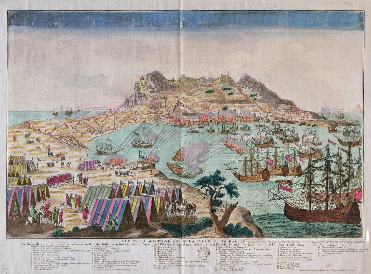 Vista da rocha e da cidade de Gibraltar durante o cerco de 1779 de French School