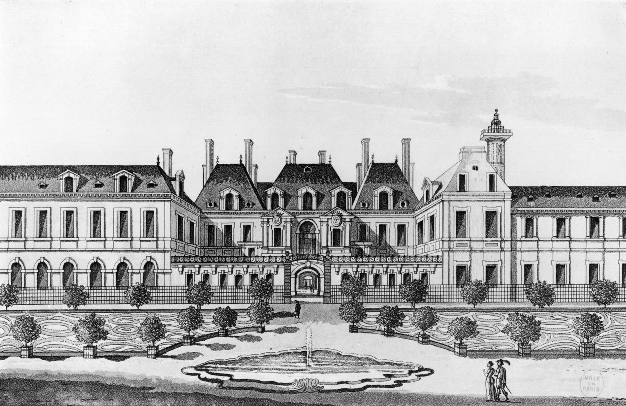 Vista do Soissons Hotel em Paris (aquatint) de French School