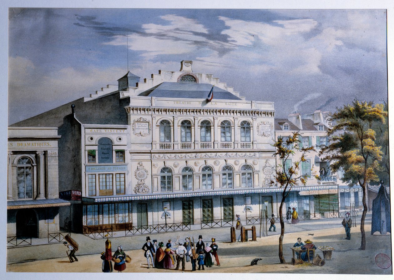 Vista do Teatro de la Gaite em Paris Litografia do século XIX Paris. Carnaval do Musée de French School