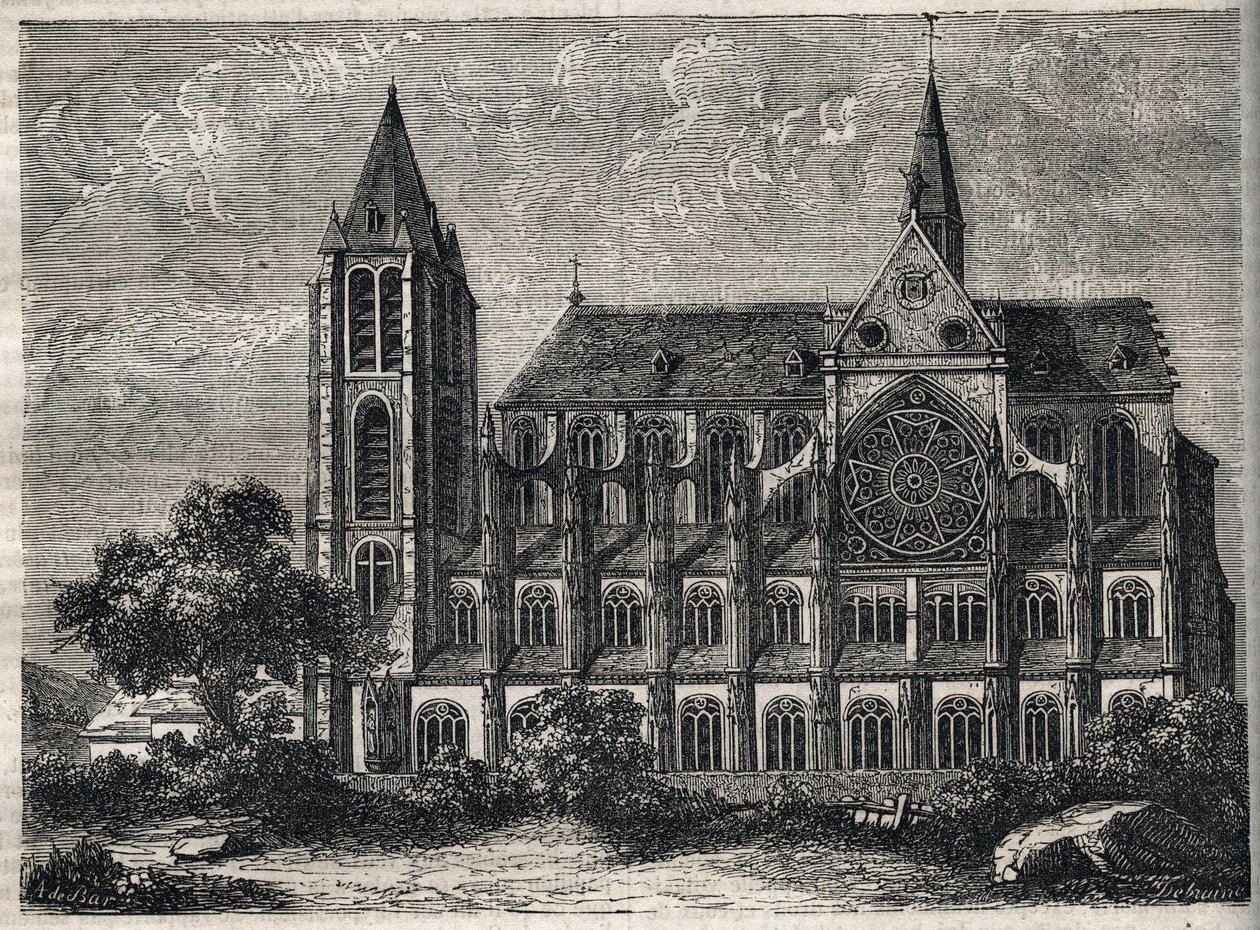Vista da abadia de Saint-Victor (Saint Victor) antiga abadia dos cânones regulares (agostinianos) destruída em 1811 - Gravura em "História física, civil e moral de Paris: desde os primeiros tempos históricos até aos nossos dias" por Jacques Antoine Dulaure de French School