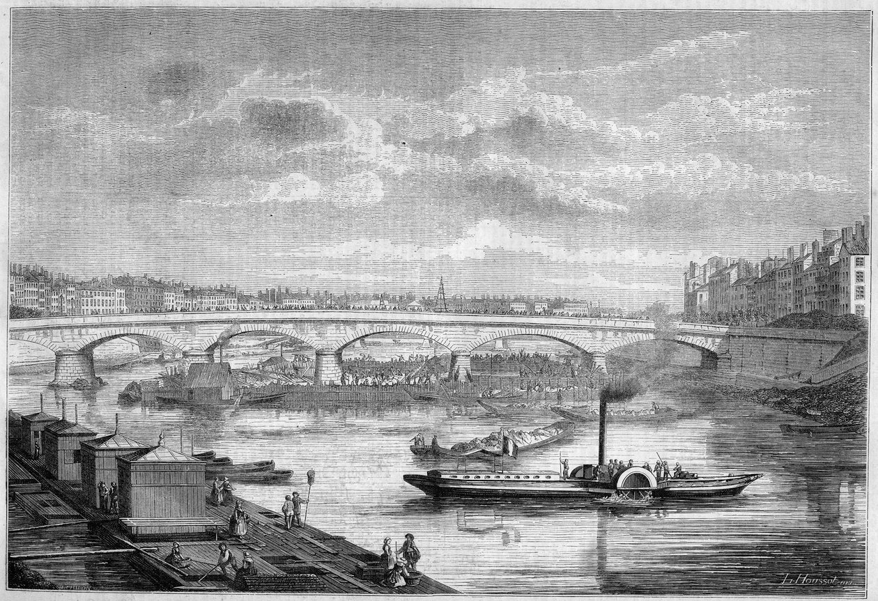 Vista da ponte du Change (ou ponte de Nemours) em Lyon, Rhone (69) de French School