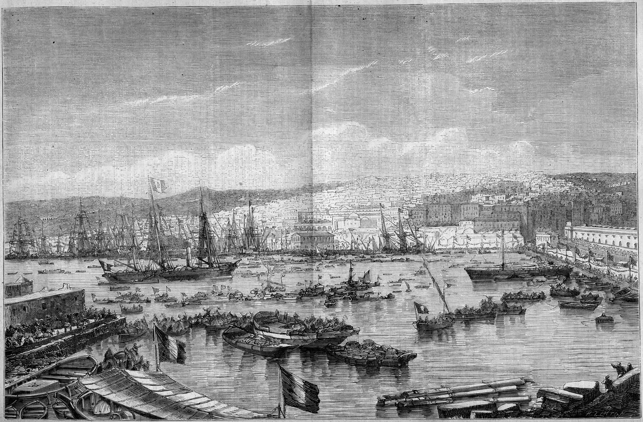 Vista da cidade e do porto de Argel (Argélia), durante a chegada de Napoleão III e da Impressora Eugenie de Montijo, 17 de setembro de French School