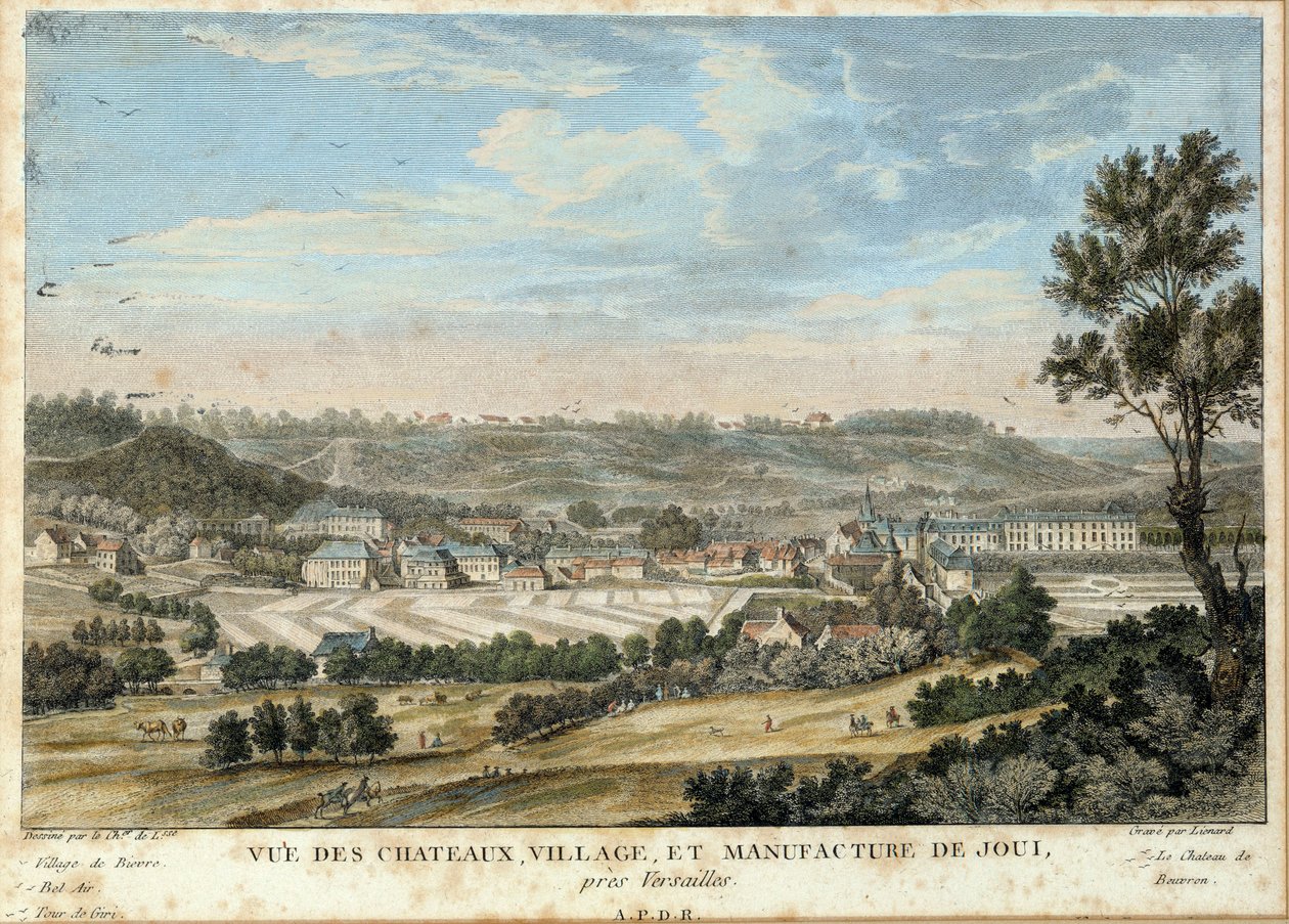 Vista da cidade e da fábrica de telas de Christophe Philippe Oberkampf (1738-1815) em Jouy en Josas (Yvelines) (instalada em 1758) Litografia de 1800 Sceaux, musee de l