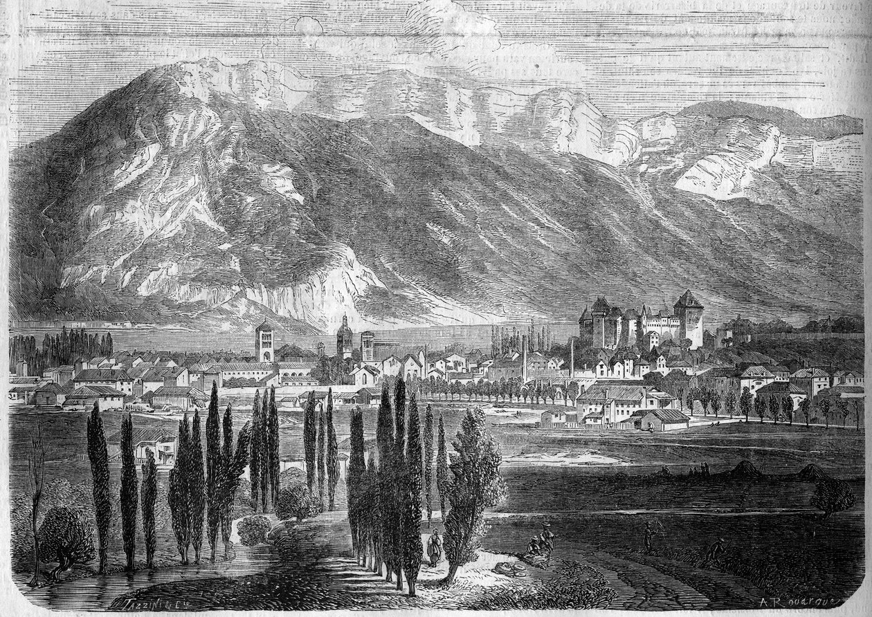 Vista da cidade de Annecy, tirada da estrada para Genebra. Haute Savoie (74) de French School