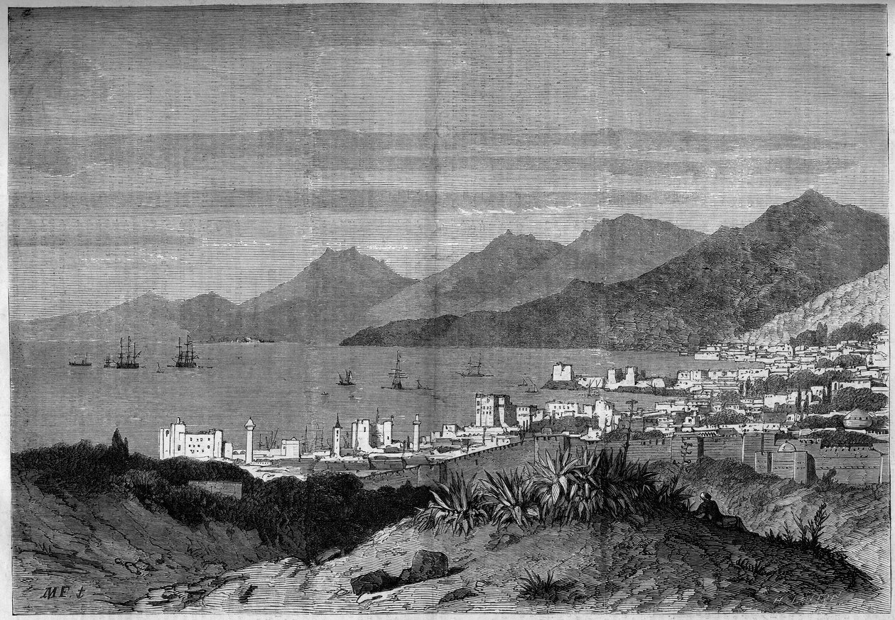 Vista da cidade de Beirute em 1860. Gravura em "O Mundo Ilustrado" n°172 de 28 de Julho de 1860. de French School