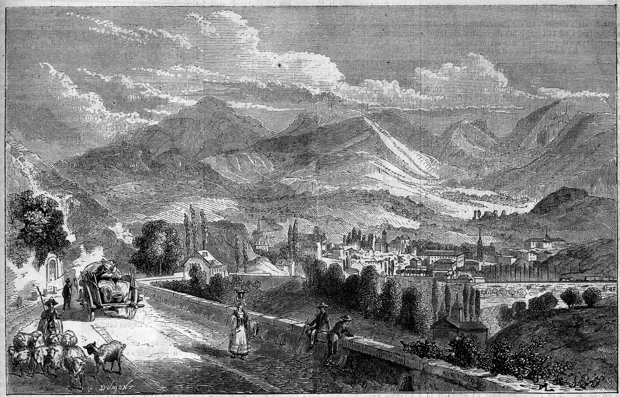 Vista da cidade de Chambéry, tirada da estrada para Aix. Sabóia (73) de French School