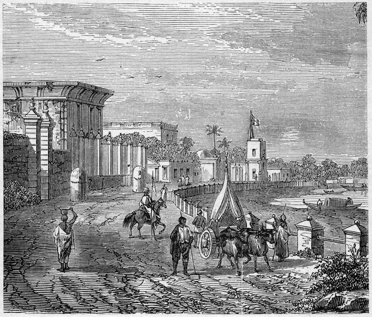 Vista da cidade de Chandernagor, Índia de French School