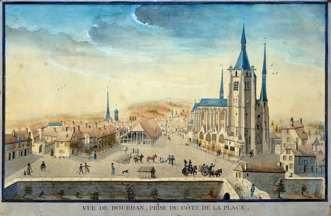 Vista da cidade de Dourdan por um prisioneiro Watercolour da escola francesa do século XIX Musee de l