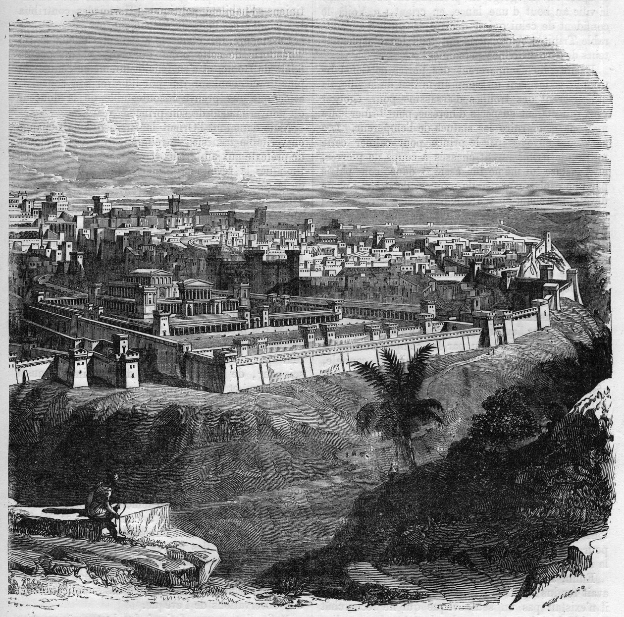 Vista da cidade de Jerusalém antes da destruição do templo. Gravura no "Histoire des Papes-Rois-Queen and Empereurs a travessa les centuries" de Maurice Lachatre de French School